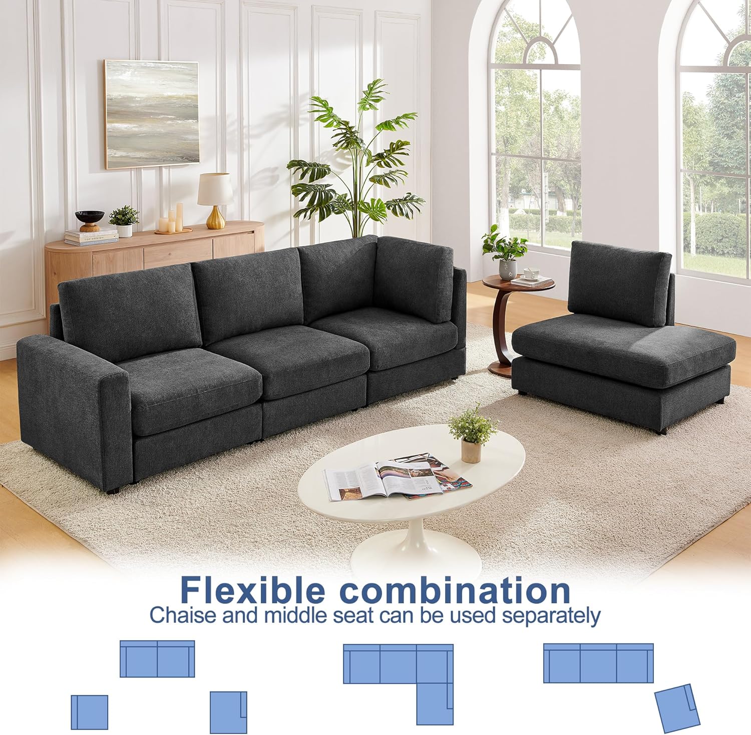 100“ L Shaped Couch with Reversible Chaise Sectional Sofa Corner Couches for Living Room,Apartment and Compact Spaces (Grey)
