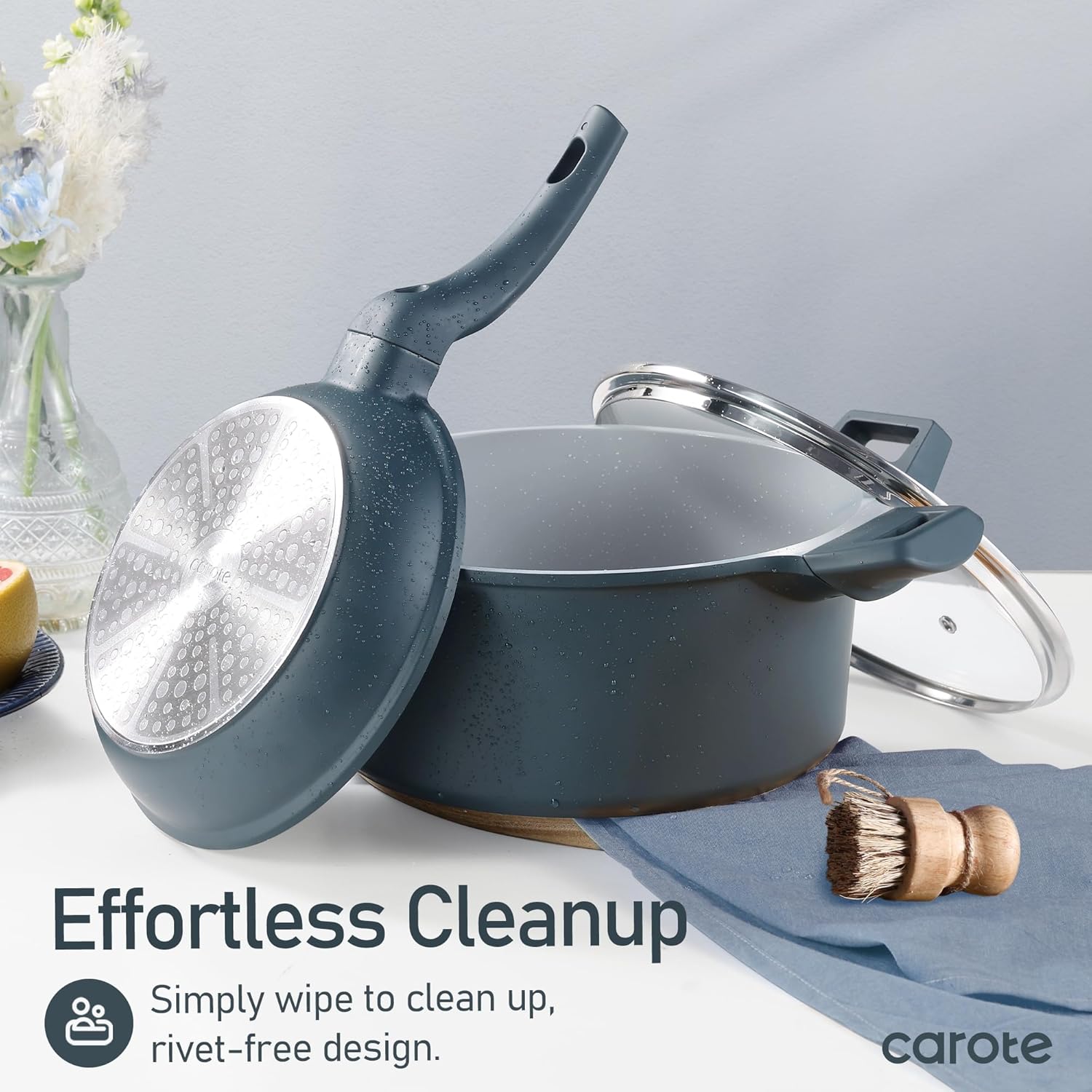 CAROTE 14 Pcs Ceramic Cookware Set, Pots and Pans Set Non Stick with Ceramic Coating, Induction Kitchen Sets