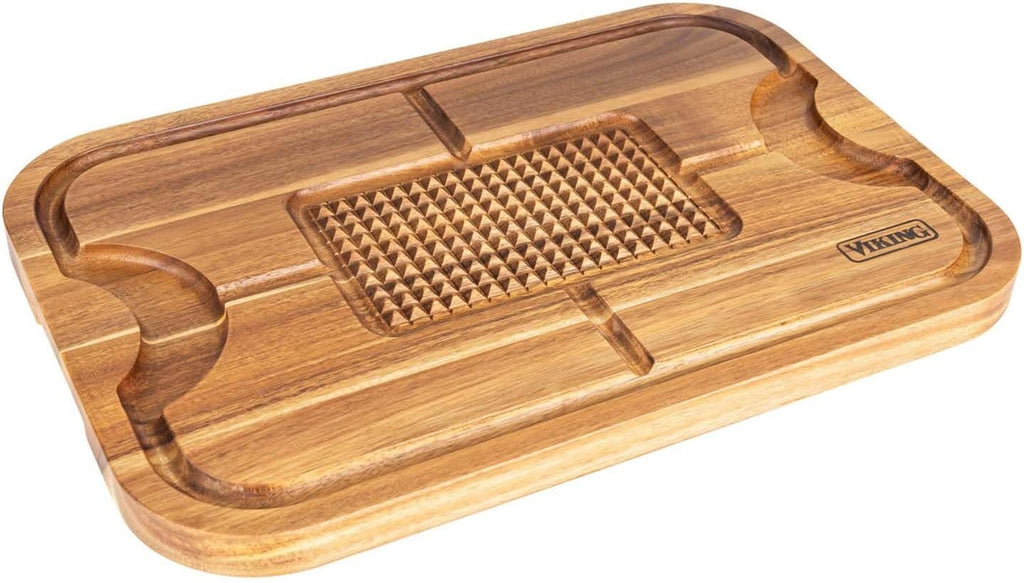 Viking Cutting Board and 3-Piece Carving Set, Oversized Acacia Wood Carving Board with Fork, Knife, and Sharpening Steel, 21.8 x 14.6 Inch
