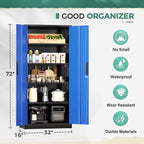 Greenvelly Metal Garage Storage Cabinet, 72" Tall Steel Storage Cabinets with 2 Doors and 4 Adjustable Shelves, Metal Tool Cabinets, Locking File Cabinet for Home Office, Garage, School (Black Blue)