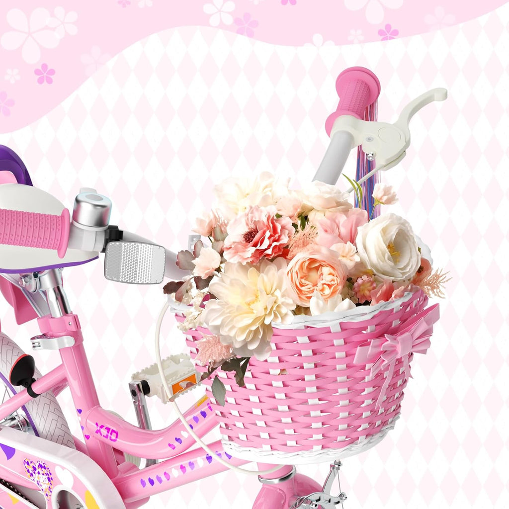 XJD Girls Bike for Toddlers 3-9 Years Old Kids, 12 14 16 Inch Kids Bike with Training Wheels, Streamers, Basket and Doll Seat