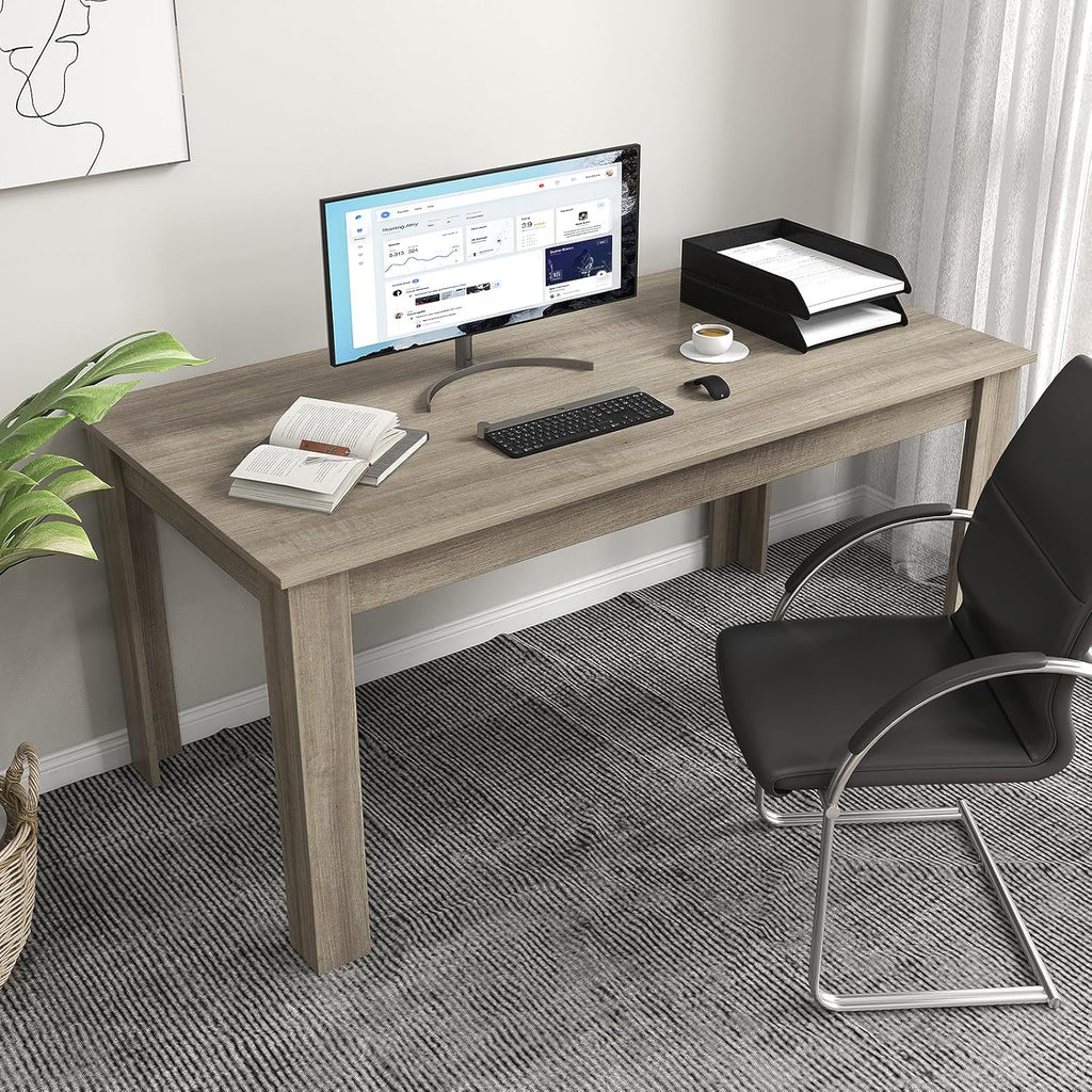 COSTWAY 63' Rectangular Dining Table, Farmhouse Dinette Table with Large Computer Workstation, Modern Kitchen Table for Apartment, Living Room, Restaurant (Oak)