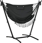 Outsunny Patio Hammock Chair with Stand, Outdoor Hammock Swing Hanging Lounge Chair with Side Pocket and Headrest, Dark Gray