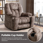 CANMOV Manual Reclining Chair-Overstuffed Recliner Chair with Cup Holder Side Pocket Footrest Fabric Recliners for Living Room Bedroom, Apricot