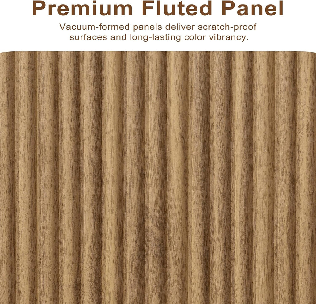 Fluted Sideboard Buffet Cabinet with Storage,63" Modern Credenza Storage Cabinet with Doors and Adjustable Shelves,Wooden Buffet Cabinet for Kitchen,Living Room,Natural Oak