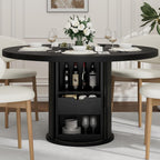 Garvee 47 Inch Round Dining Table for 4, Kitchen Table with 2-Layer Storage Shelf and a Drawer, Farmhouse Circle Dinner Table for Dining Room, Kitchen, Living Room (Table Only), Black