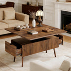 40" Lift Top Coffee Table, 4 in 1 Multi-Function Coffee Tables with Storage Drawers and Lift Tabletop, Mid Century Modern Dining Table Fluted Center Table for Living Room, Walnut
