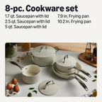 Amazon Basics Ceramic Nonstick Cookware, 8-Piece Set of Pots and Pans, Dishwasher and Oven-Safe, All Cooktop Induction Friendly, Linen Gray