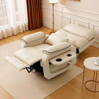 Dual Motor Power Lift Recliner Chair for Adult & Elderly, Infinite Position Lay Flat Lift Chair with Heat & Massage, Cup Holder, Lumbar Pillow, Wireless Charger, USB Ports, Leather (Beige)