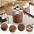 43"-59" Extendable Round to Oval Dining Table with Hidden Storage, Modern Wooden Kitchen Table with Fluted Sliding Door Cabinet, Expandable Dinner Table for Dining Room Living Room (Walnut)