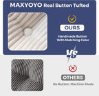 MAXYOYO Bean Bag Chair for Adults, Upholstered Floor Sofa with Armrests, Loveseat Boneless Couch with Tufted Cushion & Backrest, Sofa in A Box, Large Bean Bag Couch for Bedroom Living Room, Beige
