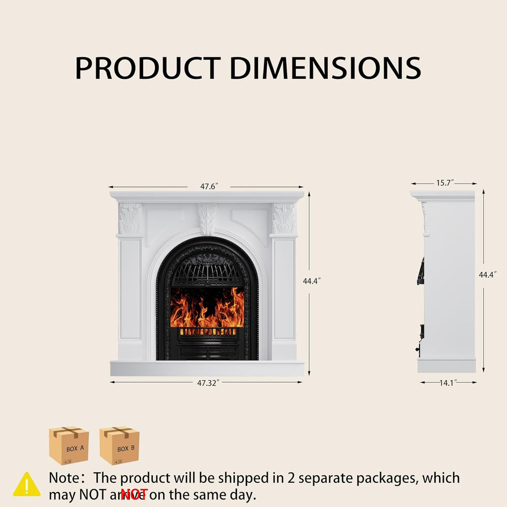 BLANKSPACE 48" Electric Fireplace with Mantel, Tv Stand with Black Birdcage Fire Place Heater and Carved Square Column Design Design for Living Room, Bedroom