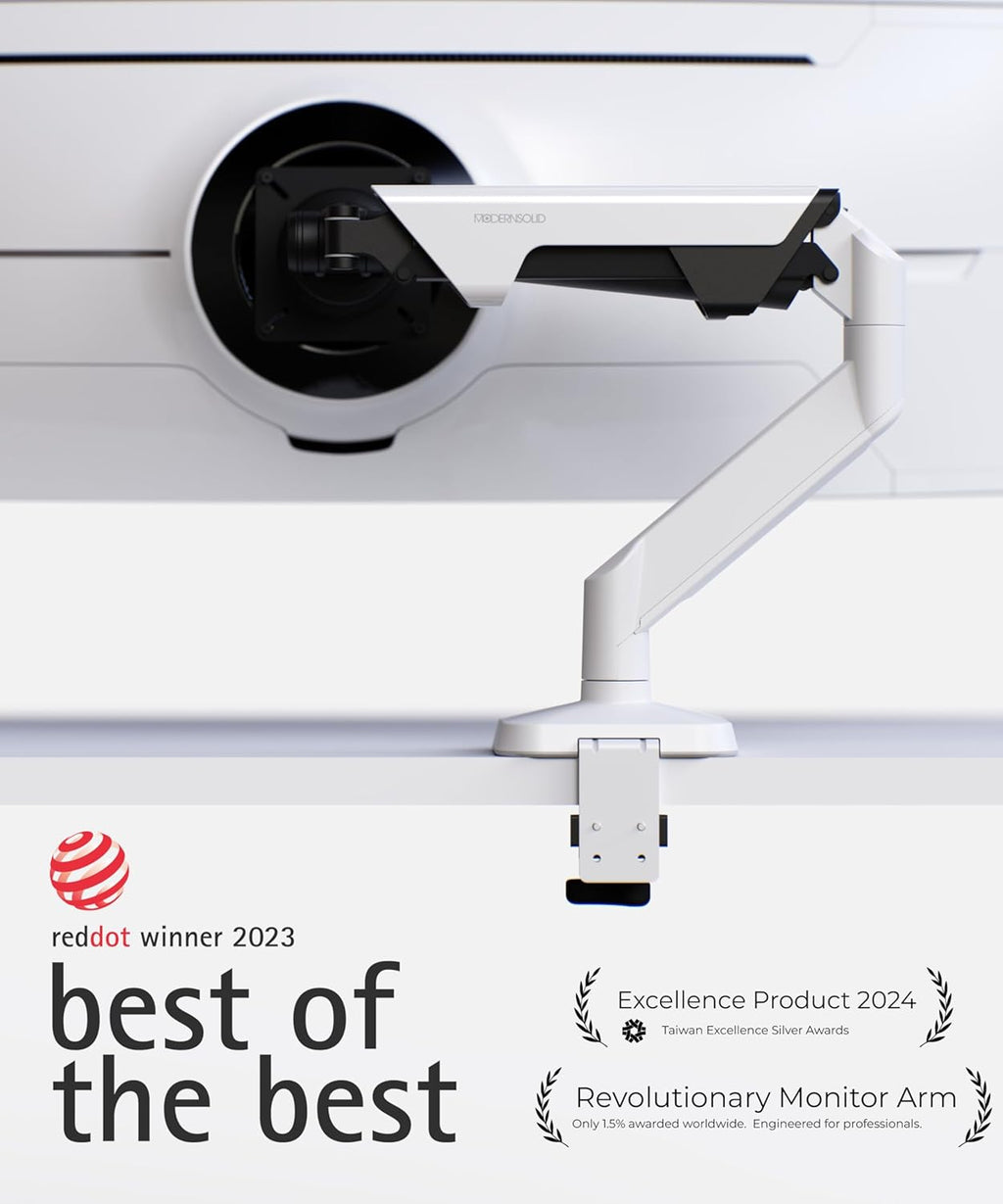 Heavy Duty Monitor Arm Desk Mount for 34-49 Inch Ultrawide Curved Monitors  Supports 14-38 lbs  Gas Spring Ergonomic Full Motion with Cable Management  Red Dot Design Awarded  White