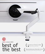 Heavy Duty Monitor Arm Desk Mount for 34-49 Inch Ultrawide Curved Monitors  Supports 14-38 lbs  Gas Spring Ergonomic Full Motion with Cable Management  Red Dot Design Awarded  White
