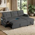 82" L Shaped Sleeper Sofa Bed: Sectional Sleeper Couch with Pull Out Bed, Storage Chaise, USB Charging, 3 Seat Sectional Sofa Bed for Living Room (Linen Fabric, Dark Grey)
