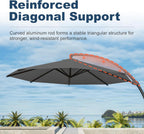 12FT Cantilever Umbrella with Base Large Curvy Outdoor Aluminum Offset Umbrella w/ 360° Rotation  UV Resistant Canopy for Patio  Garden  Backyard  Grey
