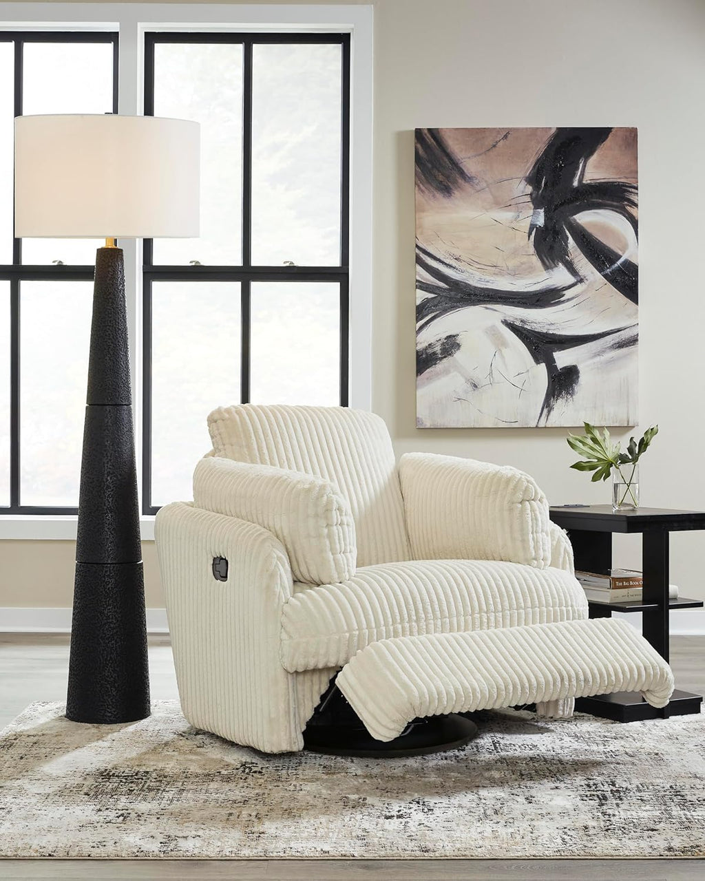 Signature Design by Ashley Tie-Breaker Casual Swivel Glider Recliner with Hidden Storage, White