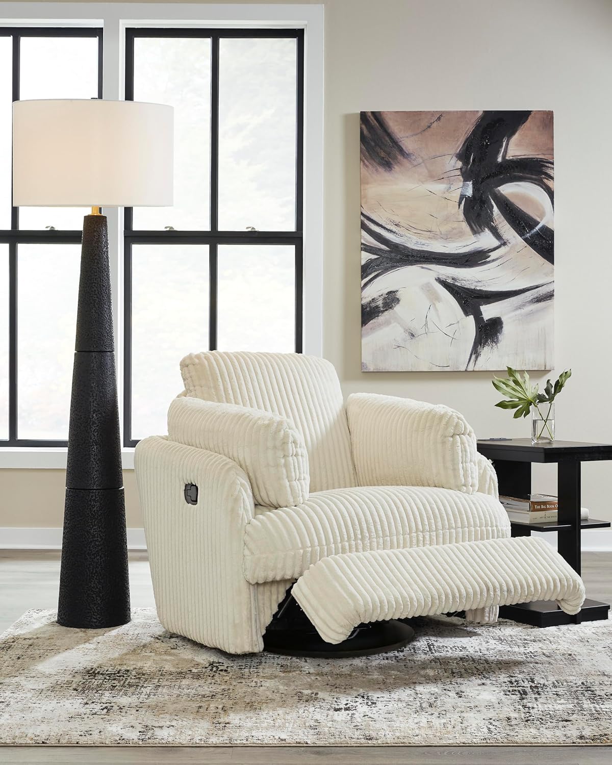 Signature Design by Ashley Tie-Breaker Casual Swivel Glider Recliner with Hidden Storage, White