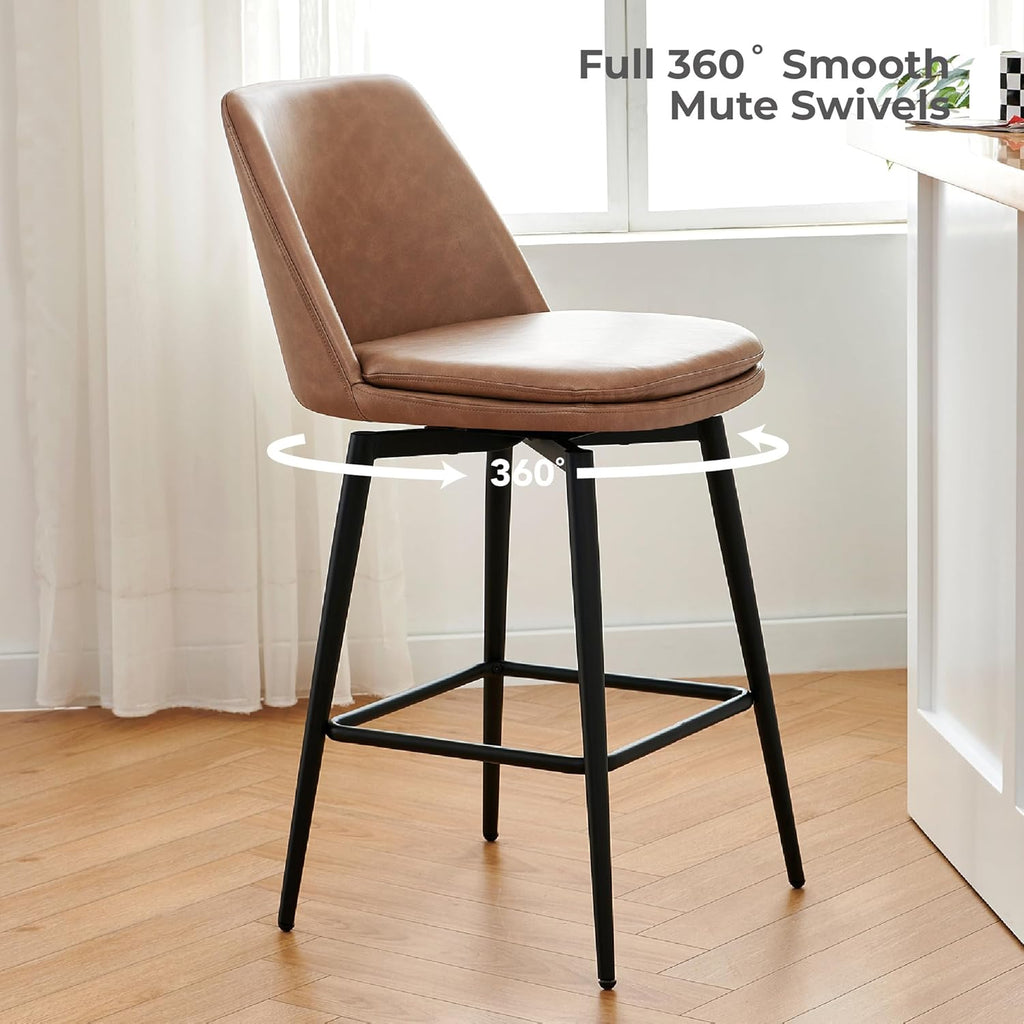 CHITA Swivel Bar Stools, 27.2" Counter Height Bar Stools Set of 3, FSC Certified Upholstered Modern Counter Stools, Metal Legs, Faux Leather, Saddle Brown