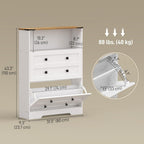 HOMCOM Shoe Cabinet with 2 Flip Drawers, Narrow Shoe Storage Cabinet with Adjustable Shelves and Open Shelf, Farmhouse Storage Organizer for Entryway, Hallway, Holds 12-16 Pairs, White