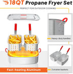 18QT Propane Deep Fryer | Outdoor Fish Fryer with 2 Baskets,Tong, Cover,Lid & Thermometer | Aluminum Deep Fryer with 55,000 BTU Propane Burner - Ideal for Fish, Chicken Wings & Outdoor Gatherings