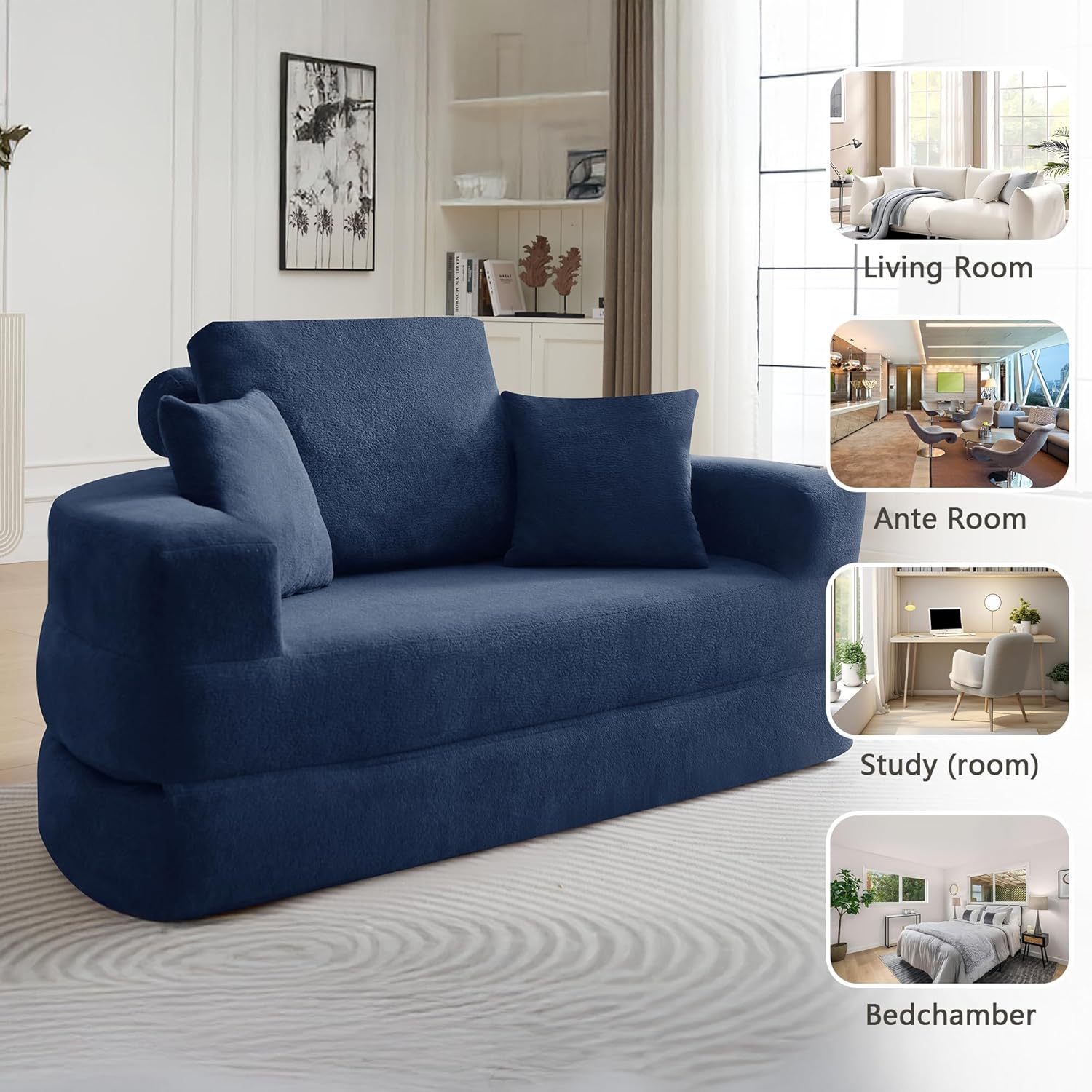 71" Boneless Couch Sofa Bed Oversized Round Couch 2-in-1 Foldable Floor Loveseat Sofa for Living Room and Apartment No Assembly.(Blue, 71")
