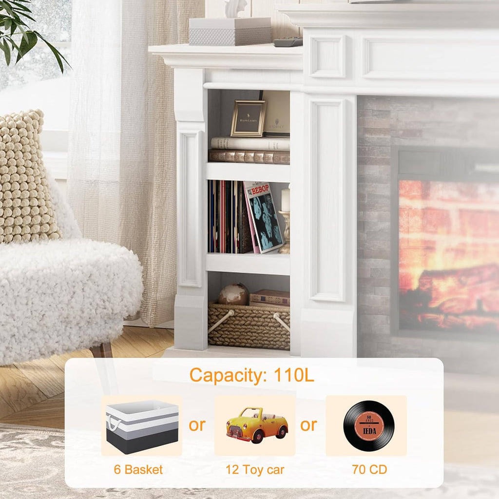 Naice 72" Electric Fireplace with Mantel and Cabinets, Fireplace TV Stand for Living Room Bedroom, Stacked Stone Surround and Remote Control 3D Realistic Flame