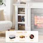 Naice 72" Electric Fireplace with Mantel and Cabinets, Fireplace TV Stand for Living Room Bedroom, Stacked Stone Surround and Remote Control 3D Realistic Flame