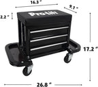 Pro-Lift Mechanic Roller Seat with Tool Box - 3-Drawer Rolling Tool Chest Stool with Padded Seat Cushion for Garage Creeper – 400 Lbs Capacity