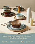 Pokini Dinnerware Sets for 6, Ceramic Plates and Bowls Set, Modern Artisan Dish Set, Microwave & Dishwasher Safe Dishware Set, Chip & Scratch Resistant Dinner Sets, Gradient Green