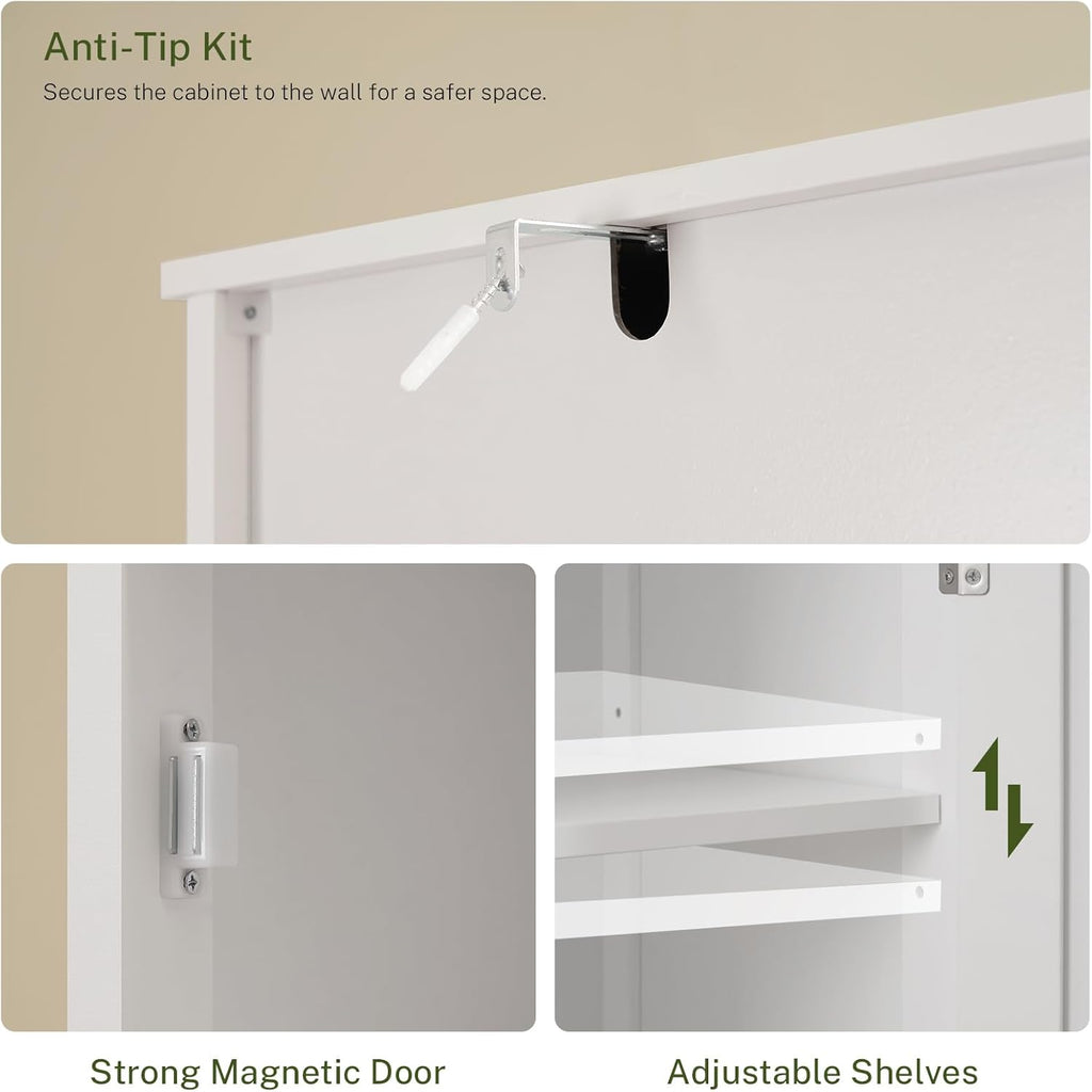 TEENFON Tall Bathroom Cabinet, Storage Cabinet with 6 Shelves & Drawer, Bathroom Storage Cabinet with Adjustable Shelves, Tall Cabinet for Living Room, Home Office, White