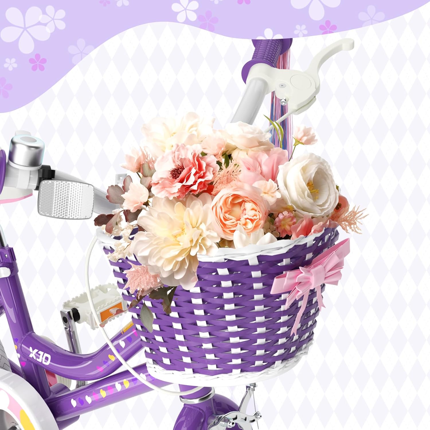 XJD Girls Bike for Toddlers 3-9 Years Old Kids, 12 14 16 Inch Kids Bike with Training Wheels, Streamers, Basket and Doll Seat