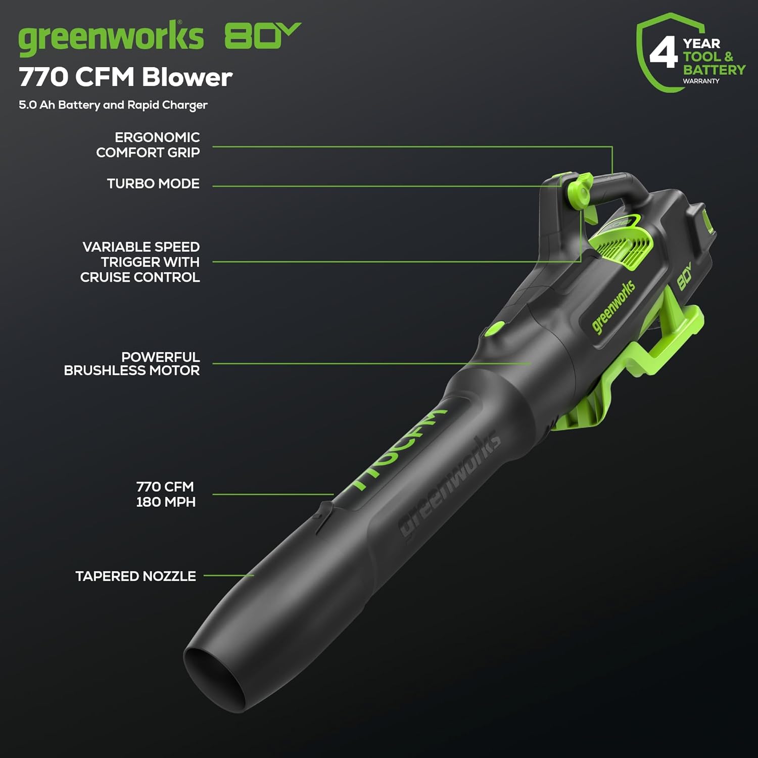 Greenworks 80V 21" Self-Propelled Lawn Mower + Blower (Gen 2)  5.0Ah Battery
