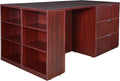 Regency Legacy Stand Up Lateral File/ 3 Desk Quad with Bookcase End- Mahogany