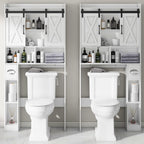 Vabches Over The Toilet Storage Cabinet, Farmhouse Storage Cabinet Over Toilet with Sliding Doors，Home Space-Saving Toilet Rack, for Bathroom, Restroom, Laundry