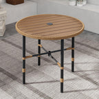 DWVO Outdoor Patio Dining Table Round for 4 35.4" Outdoor Tables with Umbrella Hole & Adjustable Levelers All-Weather Bistro Table with Metal Frame for Lawn Garden Backyard