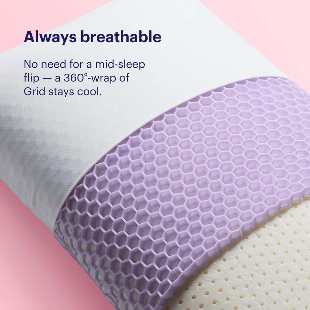 Purple Harmony Pillow – Talalay Latex Foam Cooling Pillow for Combo or Side Sleepers, 360º Hex GelFlex Grid for No-Pressure Support and Luxurious Weightless Feel - Standard, Medium Feel, Med Height