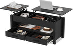 GarveeHome Coffee Table Lift Top, Convertible Coffee Table with Wooden Lift Tabletop, 2 Drawers and Hidden Compartment, Central Table with Storage for Living Room Home Office, Black
