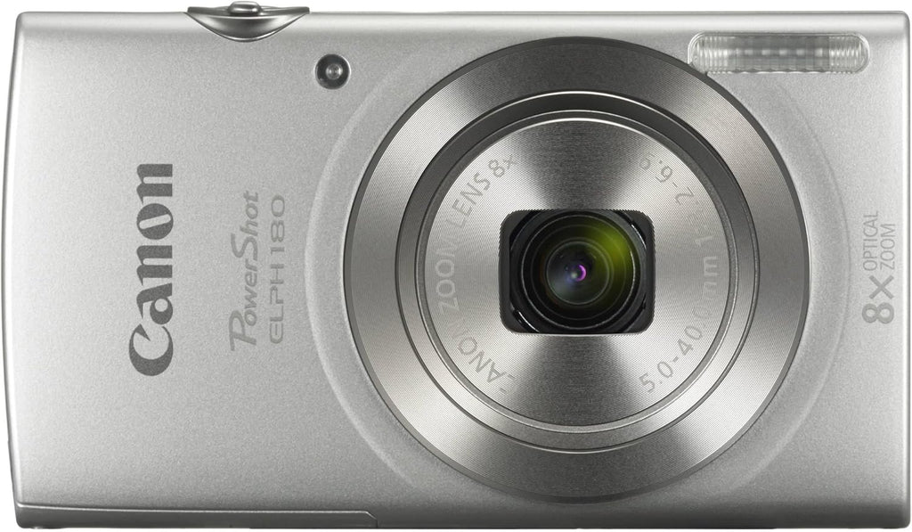 Canon PowerShot ELPH 180 Digital Camera Bundle (Silver) Compact Point and Shoot with Optical Zoom | Easy Controls Lightweight Design for Travel Family and Everyday Photography with Case and 64GB Card