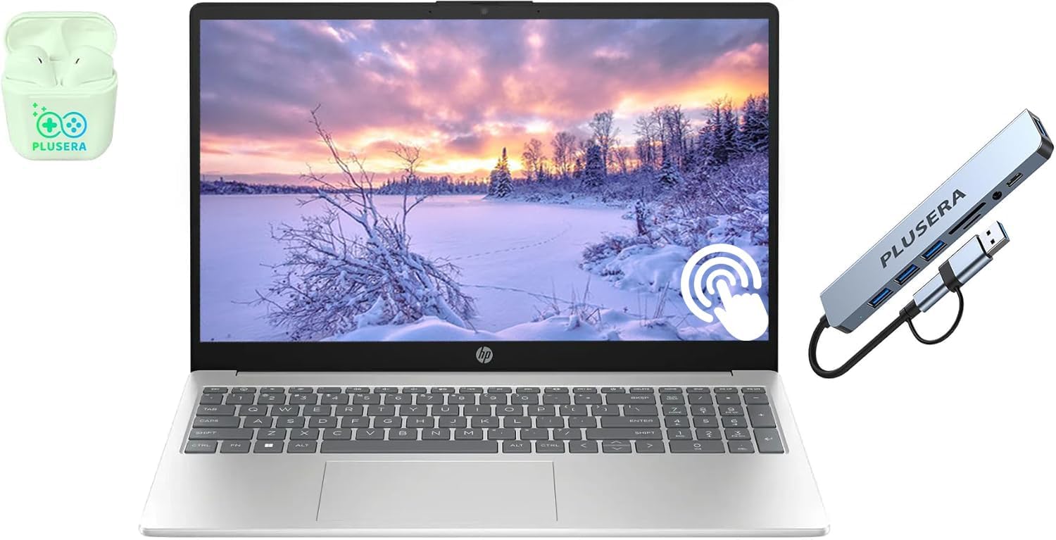 HP 15.6" Touchscreen Business Laptop  32GB RAM 1.5TB Storage (1TB SSD+512GB Docking Station Set)  6-Cores Intel Core i3  Windows 11  PLUSERA Earphones  Silver