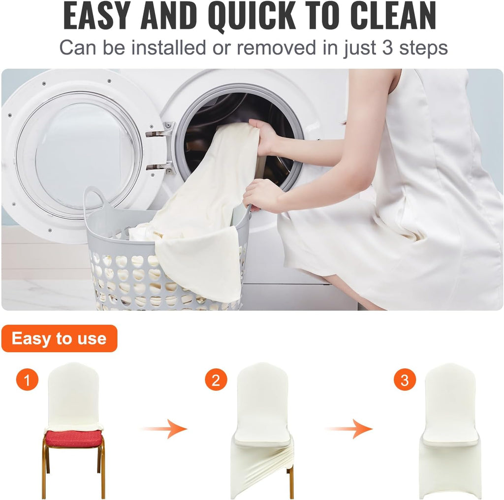 VEVOR 50 Pcs Flat-Front Chair Covers Polyester Spandex Chair Cover Stretch Slipcovers, Wedding, Holiday, Banquet, Party, Celebration, Dining, Beige