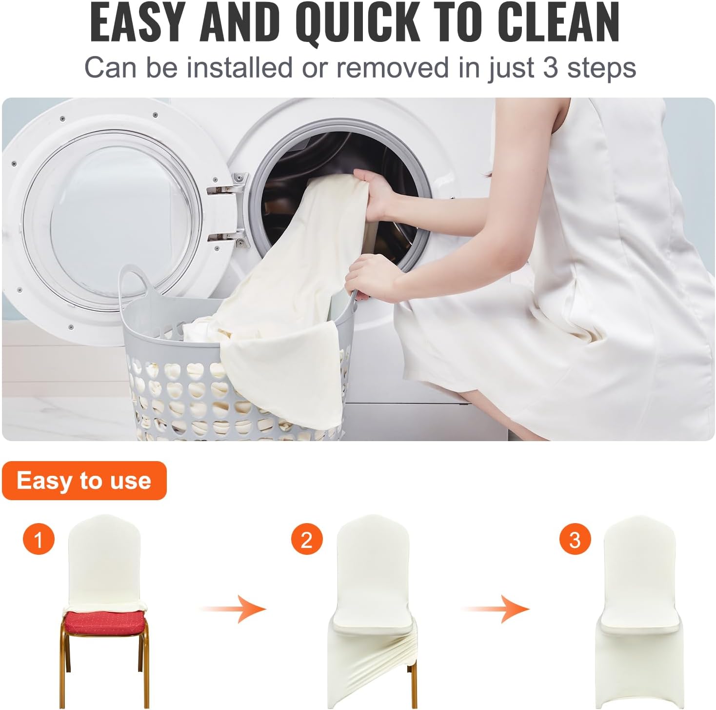 VEVOR 50 Pcs Flat-Front Chair Covers Polyester Spandex Chair Cover Stretch Slipcovers, Wedding, Holiday, Banquet, Party, Celebration, Dining, Beige