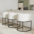 PU Leather Bar Stools Set of 3, Modern Upholstered Counter Height Bar stools 24" Leather Barstools Barrel Kitchen Counter Island Stools with Black Metal Base, White