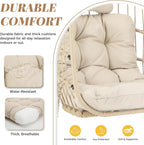 BULEXYARD Outdoor Patio Egg Chair Without Stand, 350 Lbs Foldable Rattan Swing with Comfy Cushion, Relaxing Boho Hanging Hammock Basket Seat for Bedroom Balcony Backyard Tree Indoor Mount, Beige