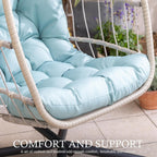 Yechen Egg Swing Chair with Stand, Patio Wicker Rattan Hanging Chair Swing Hammock Egg Chairs with UV Resistant Cushion for Indoor Bedroom Outdoor Garden Backyard, Light Blue (QH1912050036USBL)