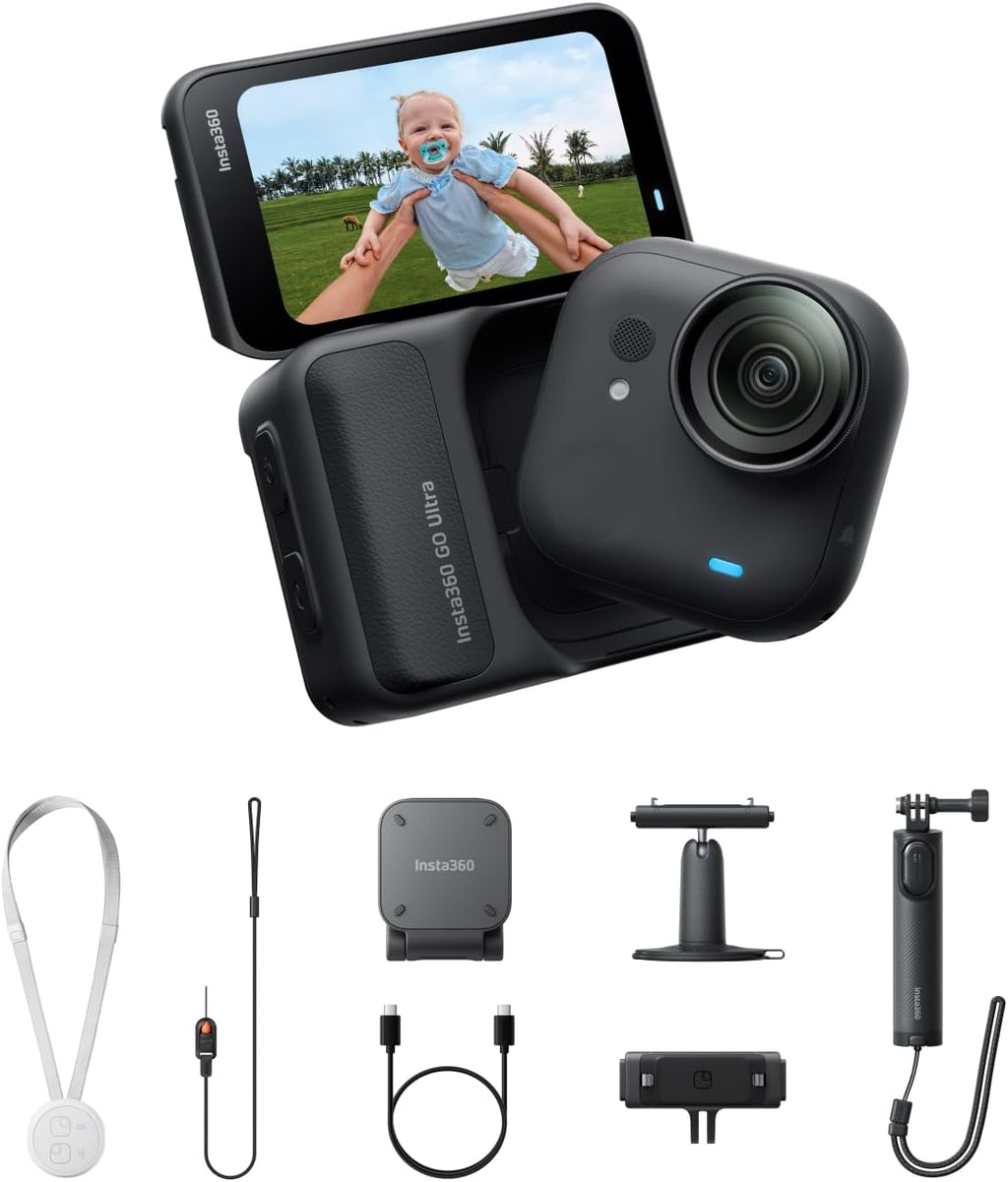 Insta360 GO Ultra Creator Bundle - Small 4K Vlogging Camera  Hands-Free  POV Cam  1/1.28" Sensor  53g Lightweight  156° FOV  200 Min Battery Life  Magnetic Wearable Action Camera for Sports  YouTube