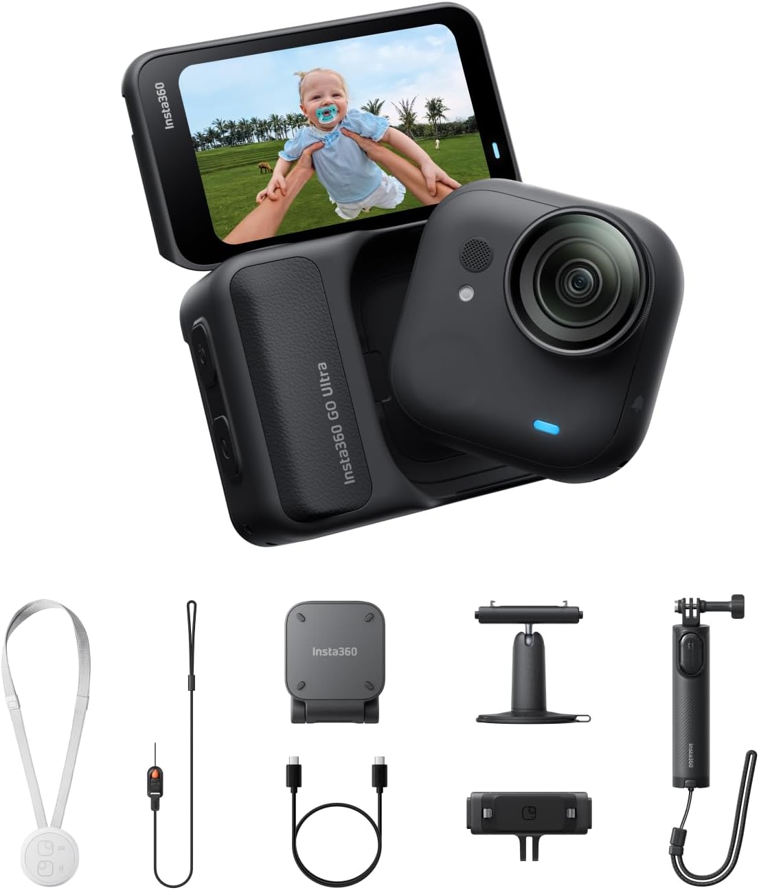 Insta360 GO Ultra Creator Bundle - Small 4K Vlogging Camera  Hands-Free  POV Cam  1/1.28" Sensor  53g Lightweight  156° FOV  200 Min Battery Life  Magnetic Wearable Action Camera for Sports  YouTube
