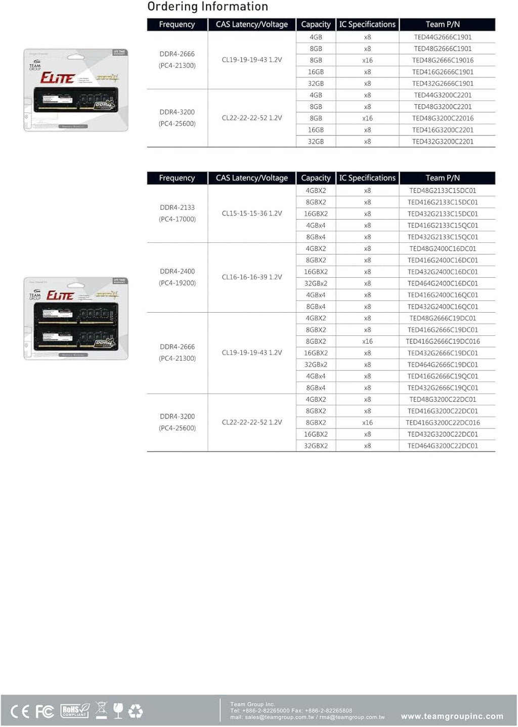 TEAMGROUP Elite DDR4 16GB Kit (2 x 8GB) 3200MHz (PC4-25600) CL22 Unbuffered Non-ECC 1.2V UDIMM 288 Pin PC Computer Desktop Memory Module Ram Upgrade - TED416G3200C22DC01