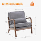 DUMOS Mid Century Accent Chair, Modern Living Room Chair with Arms and Waist Cushion, Reading Chairs for Adults, Lounge Chair for Bedroom, Solid Wooden Frame, Light Grey