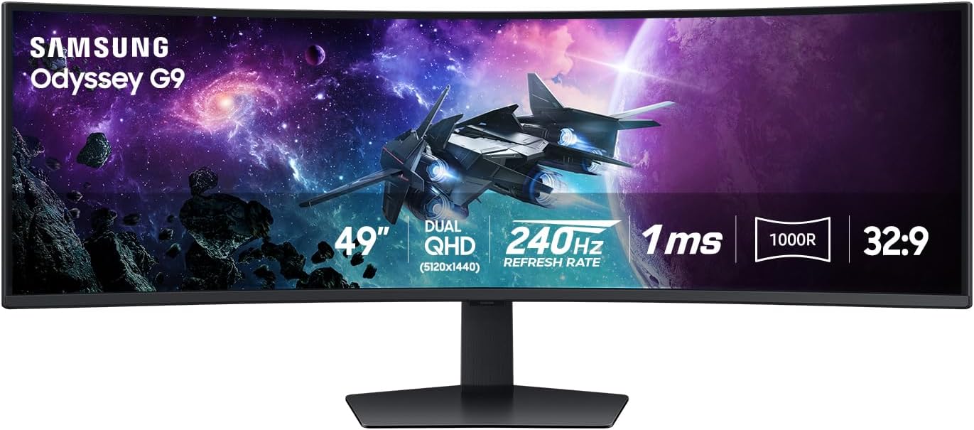 SAMSUNG 49" Odyssey G9 (G95C) Series DQHD 1000R Curved Gaming Monitor  240Hz  1ms(GtG)  DisplayHDR 1000  AMD FreeSync Premium Pro  Eye Saver Mode  Auto Source Switch+  LS49CG950ENXZA  2024